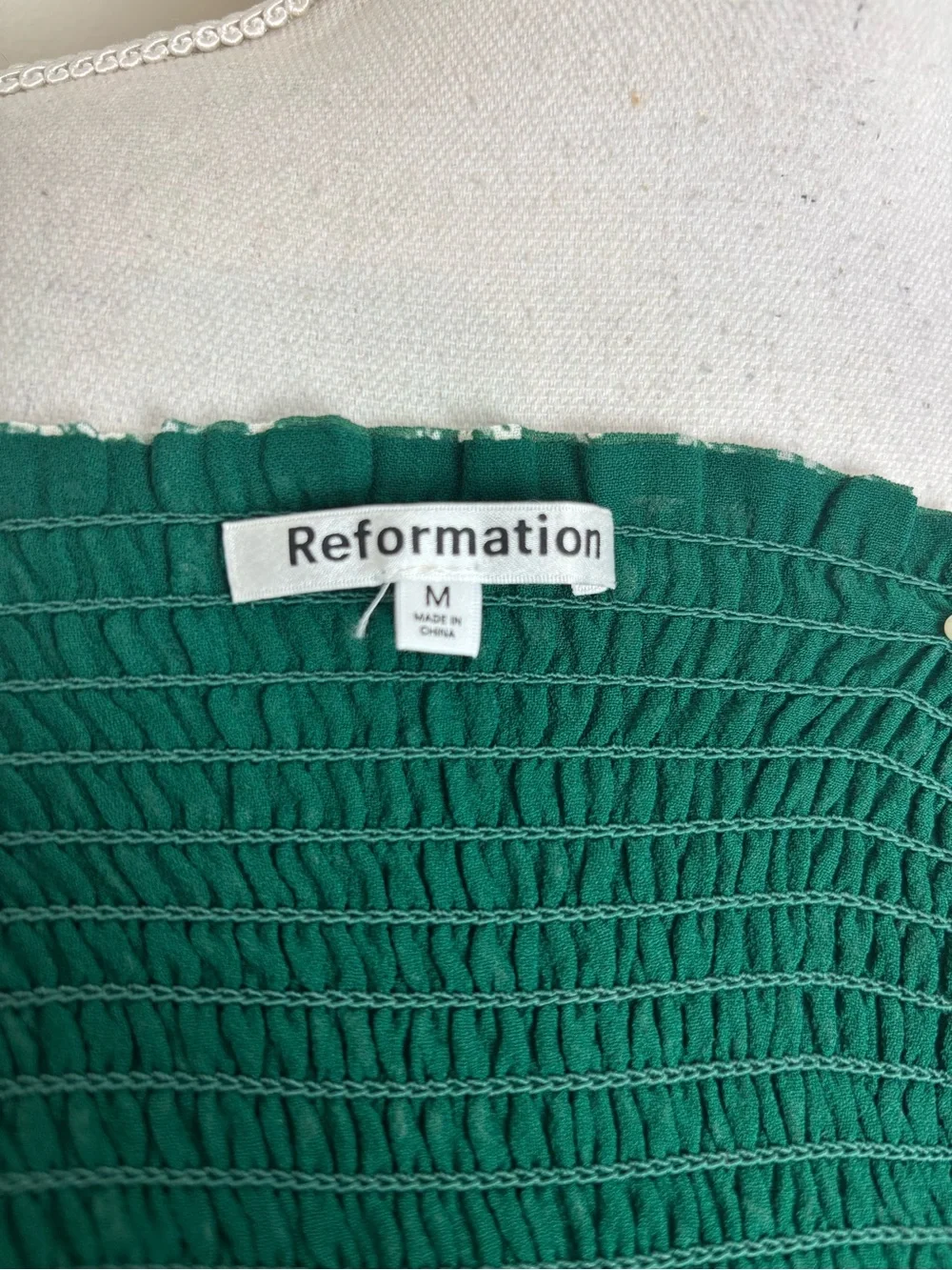 Reformation Pinto Smocked Blouse In Parsley Size Medium
